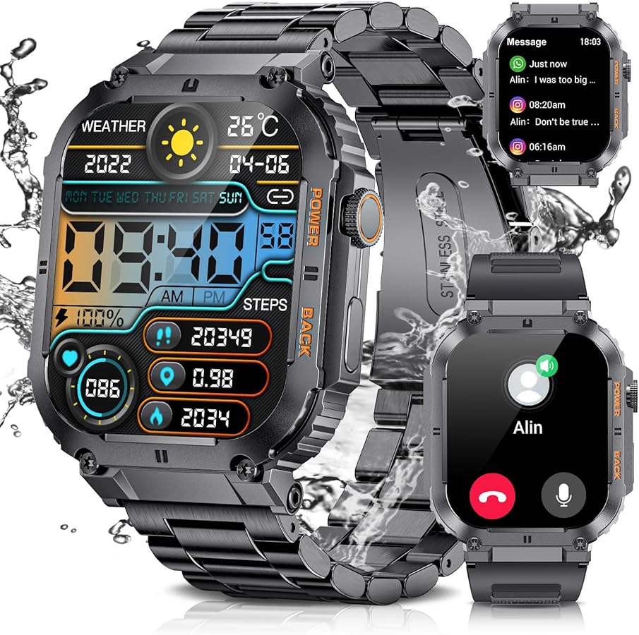 Shop LIGE Military Smart Watches for Men – Fitness Tracking, 1.96 Display, and Long Battery Life