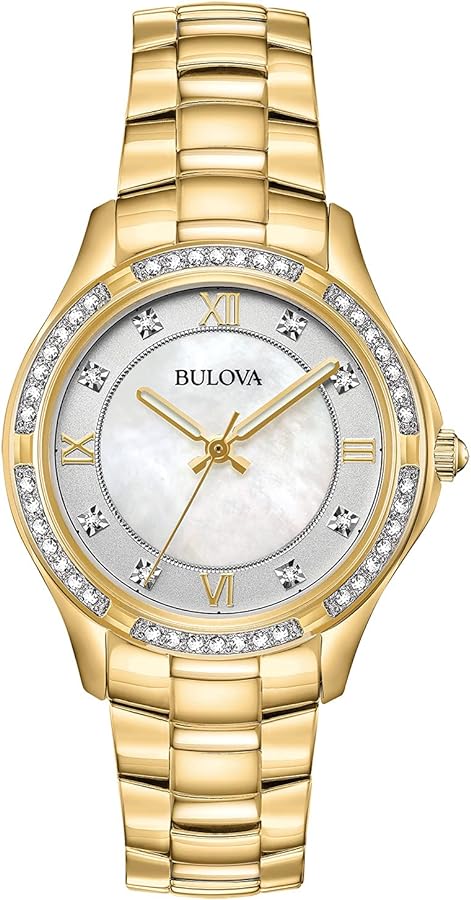 Bulova Crystal Watch for Women: Elegant Gold-tone Stainless Steel Design