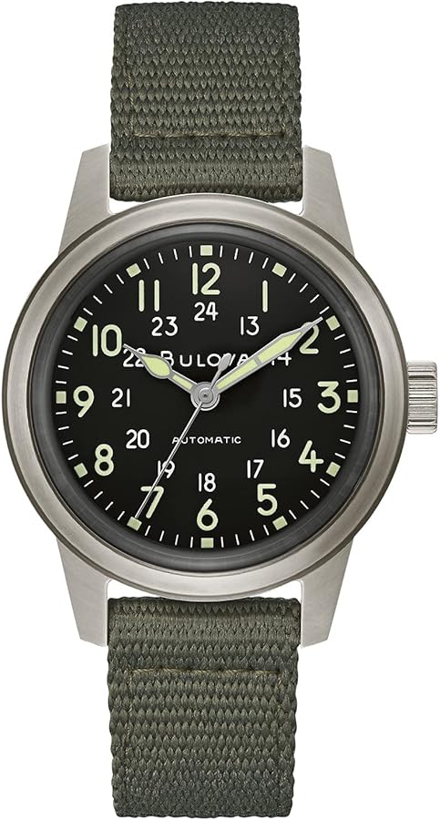 Buy Bulova Military Automatic Watch for Men | Classic 1957-Inspired Design, 38mm NATO Strap