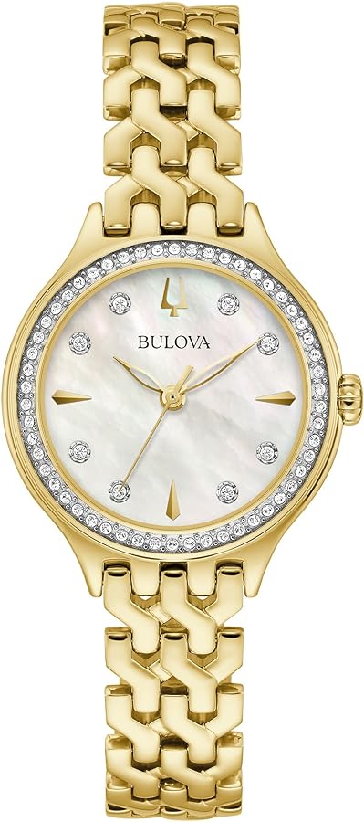 Bulova Crystal Watch for Women: Elegant Gold-tone Stainless Steel Design